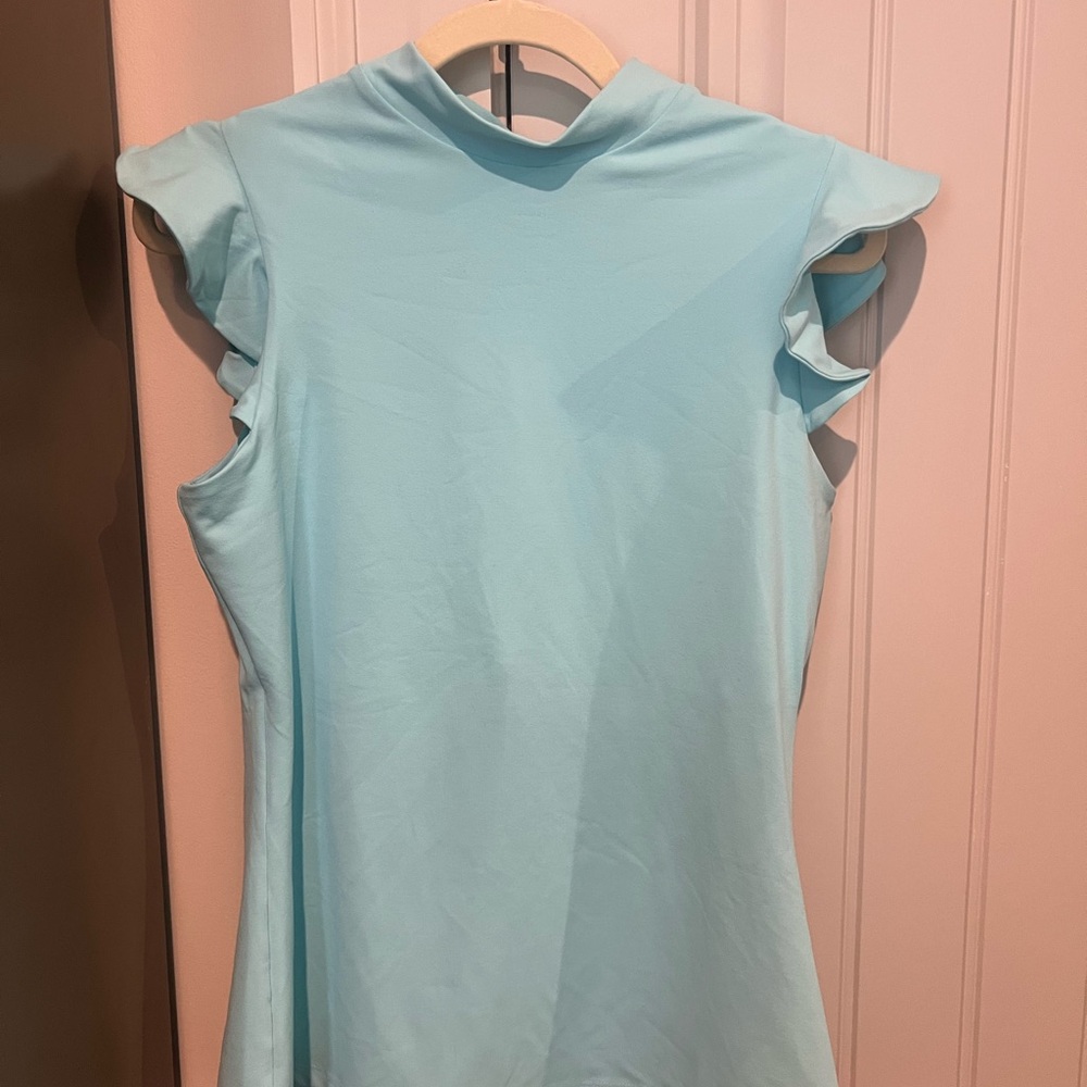 Susana Monaco x Revolve Ruffle Mock Neck Top in Fresh Water